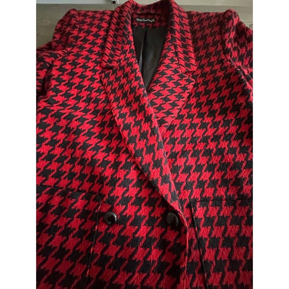 Vintage Giorgio Sant Angelo Wool Red Black Houndstooth Blazer Womens Size 8 - Picture 3 of 11